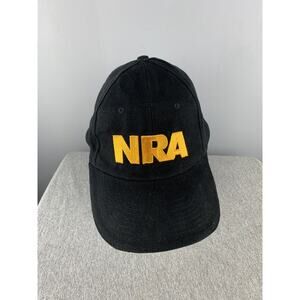 NRA Black with Gold Logo USA Flag Adjustable Lightweight Baseball Cap Hat Gun